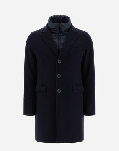 COAT IN DIAGONAL WOOL AND NYLON ULTRALIGHT in Blue Dark for Men 