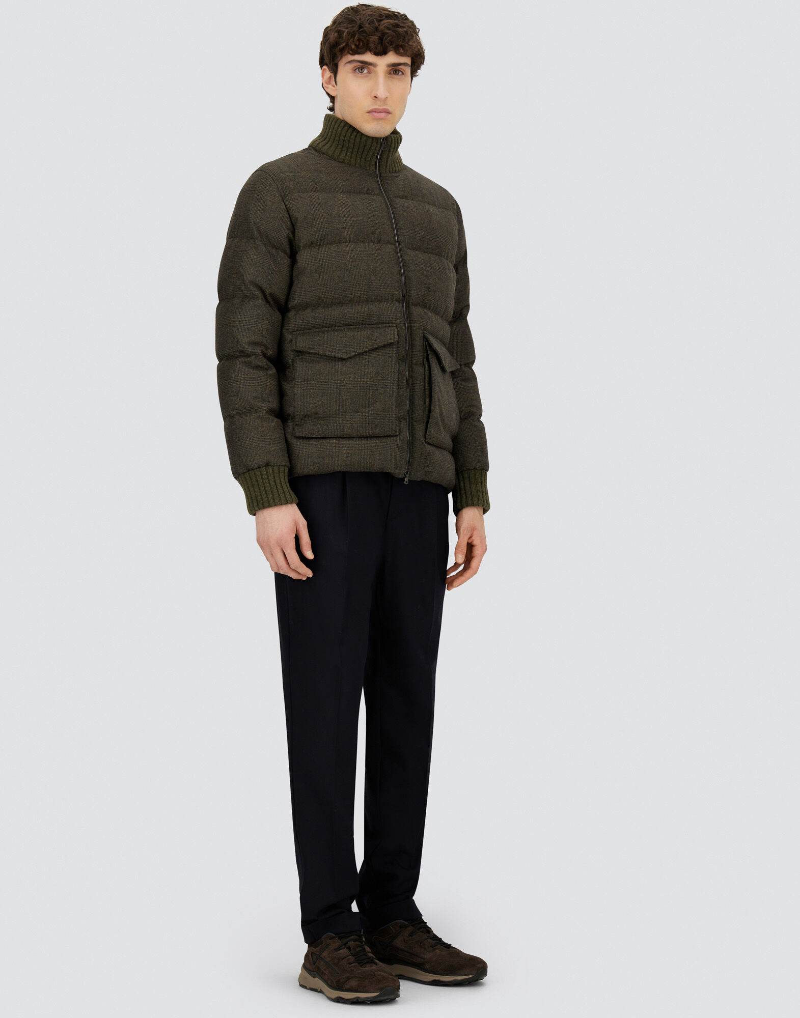 BOMBER IN GLEN CHECK WOOL AND CASHMERE in Olive Green for Men | Herno®
