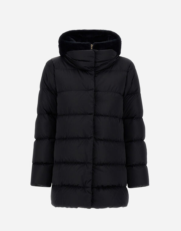 Herno A-SHAPE JACKET IN SATIN AND LADY ALTERNATIVE FUR  PI001934D12170Z9300