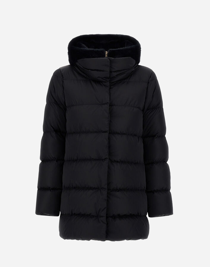 Herno A-SHAPE JACKET IN SATIN AND LADY ALTERNATIVE FUR  PI001934D12170Z9300