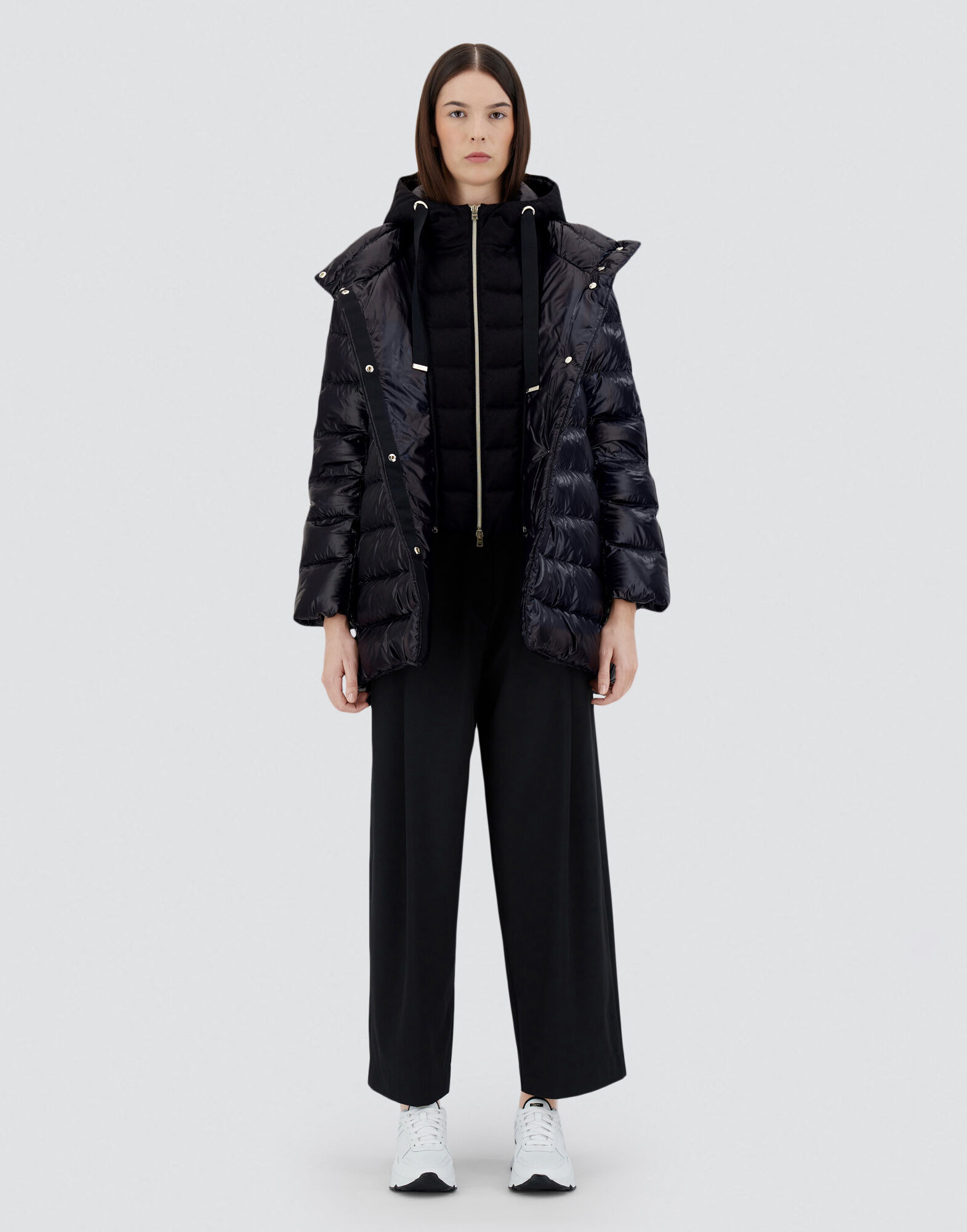 A-SHAPE JACKET IN NYLON ULTRALIGHT, CASHMERE AND SILK in Black for