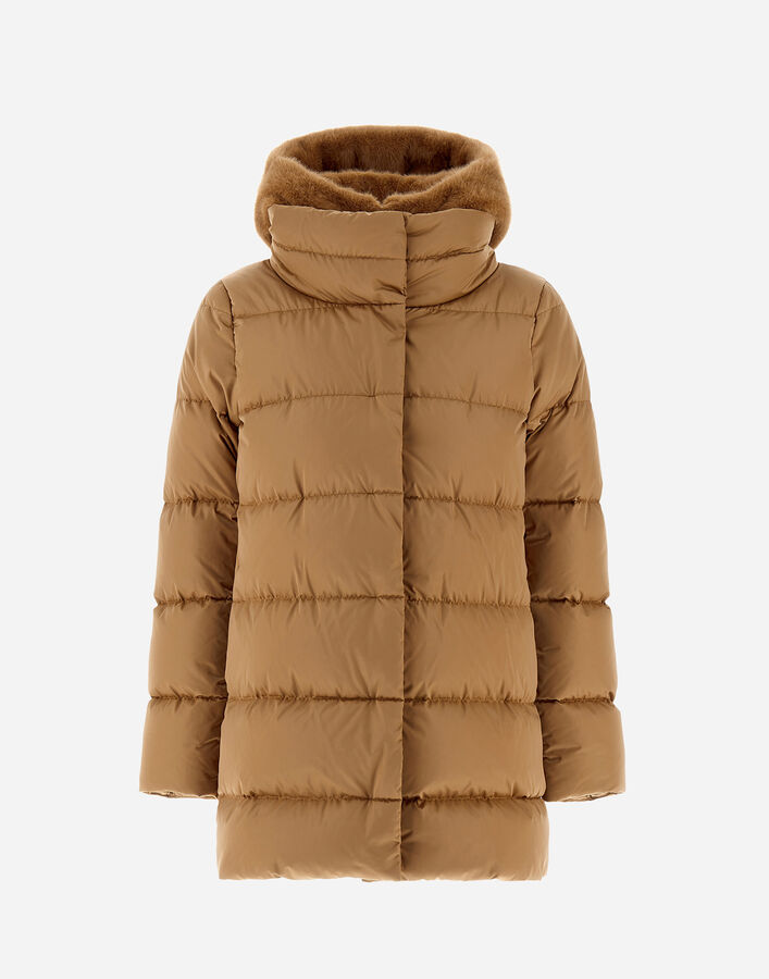 Herno A-SHAPE JACKET IN SATIN AND LADY ALTERNATIVE FUR  PI001934D12170Z2157