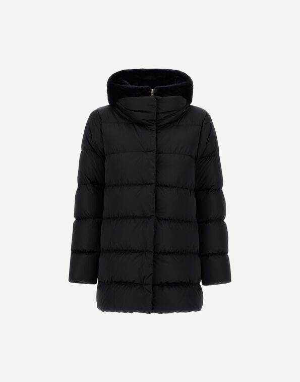 Herno A-SHAPE JACKET IN SATIN AND LADY ALTERNATIVE FUR  PI001934D12170Z9300