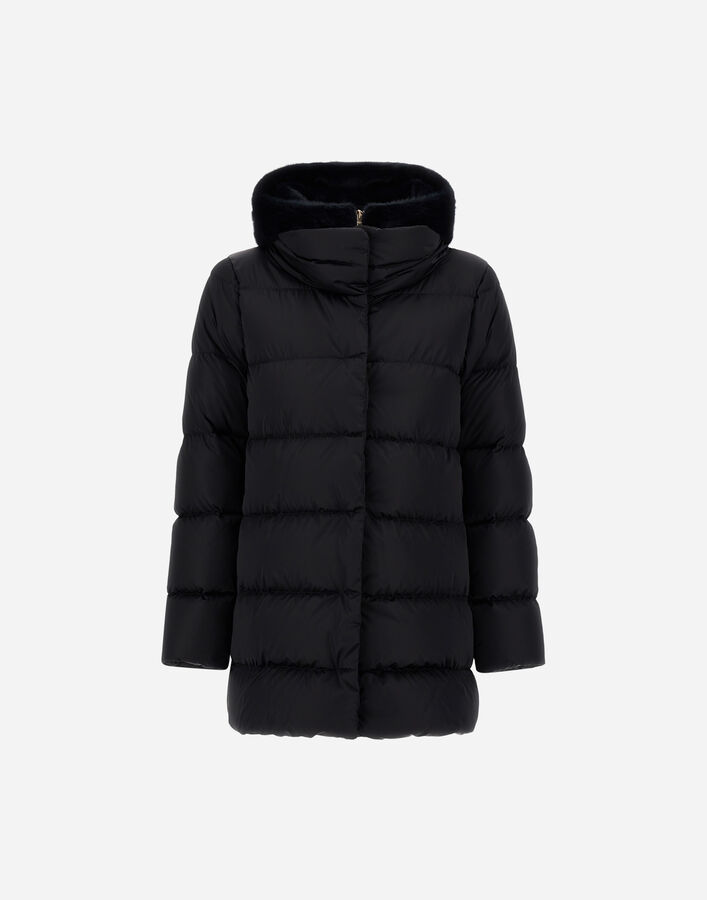 Herno A-SHAPE JACKET IN SATIN AND LADY ALTERNATIVE FUR  PI001934D12170Z9300