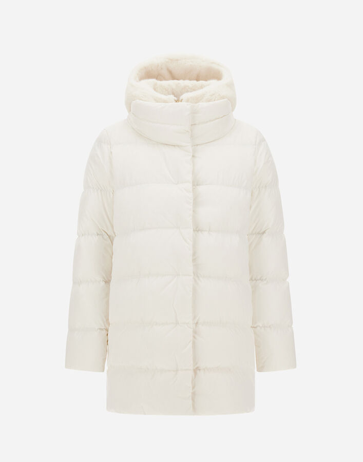 Herno A-SHAPE JACKET IN SATIN AND LADY ALTERNATIVE FUR  PI001934D12170Z1000