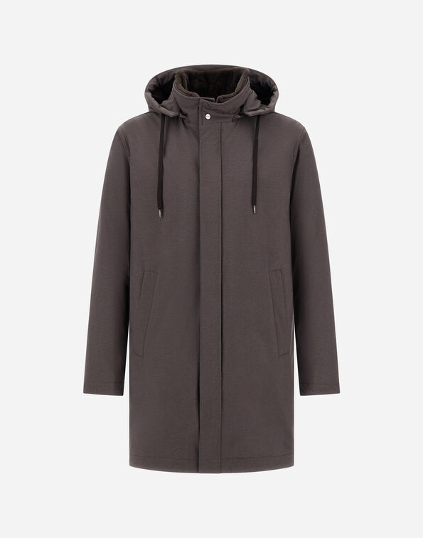 Herno RESORT PARKA IN MELANGE-EFFECT STRETCH NYLON AND LIGHT FAUX FUR  PA00032UR12742S8800