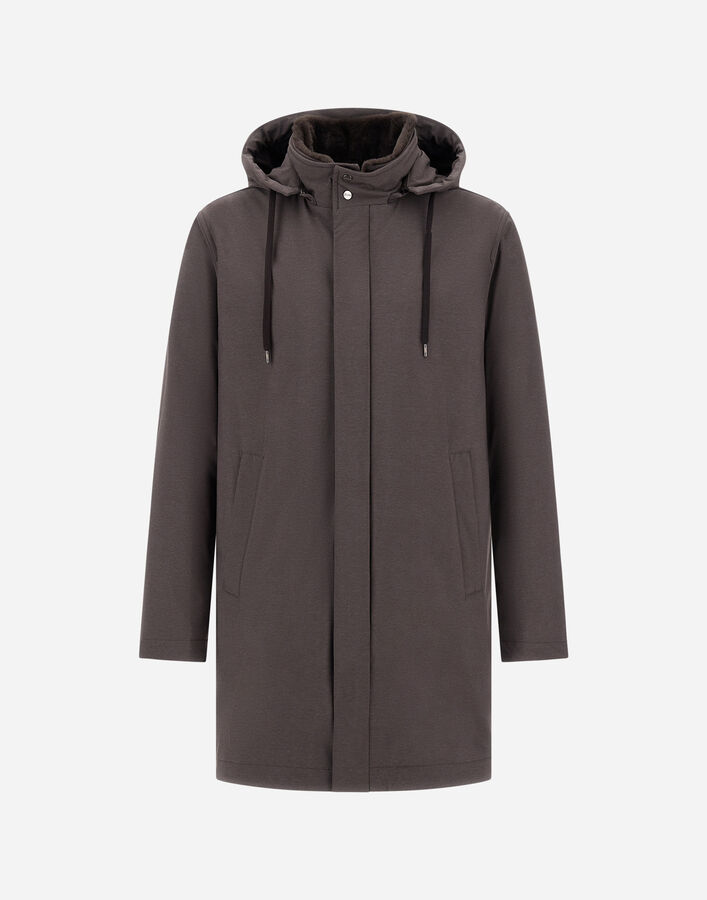 Herno RESORT PARKA IN MELANGE-EFFECT STRETCH NYLON AND LIGHT FAUX FUR  PA00032UR12742S8800