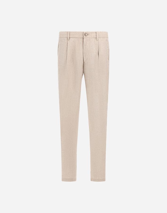 Herno RESORT TROUSERS IN FADE-EFFECT LINEN WITH TROPICAL PRINT  PT00053UR17105Z1986