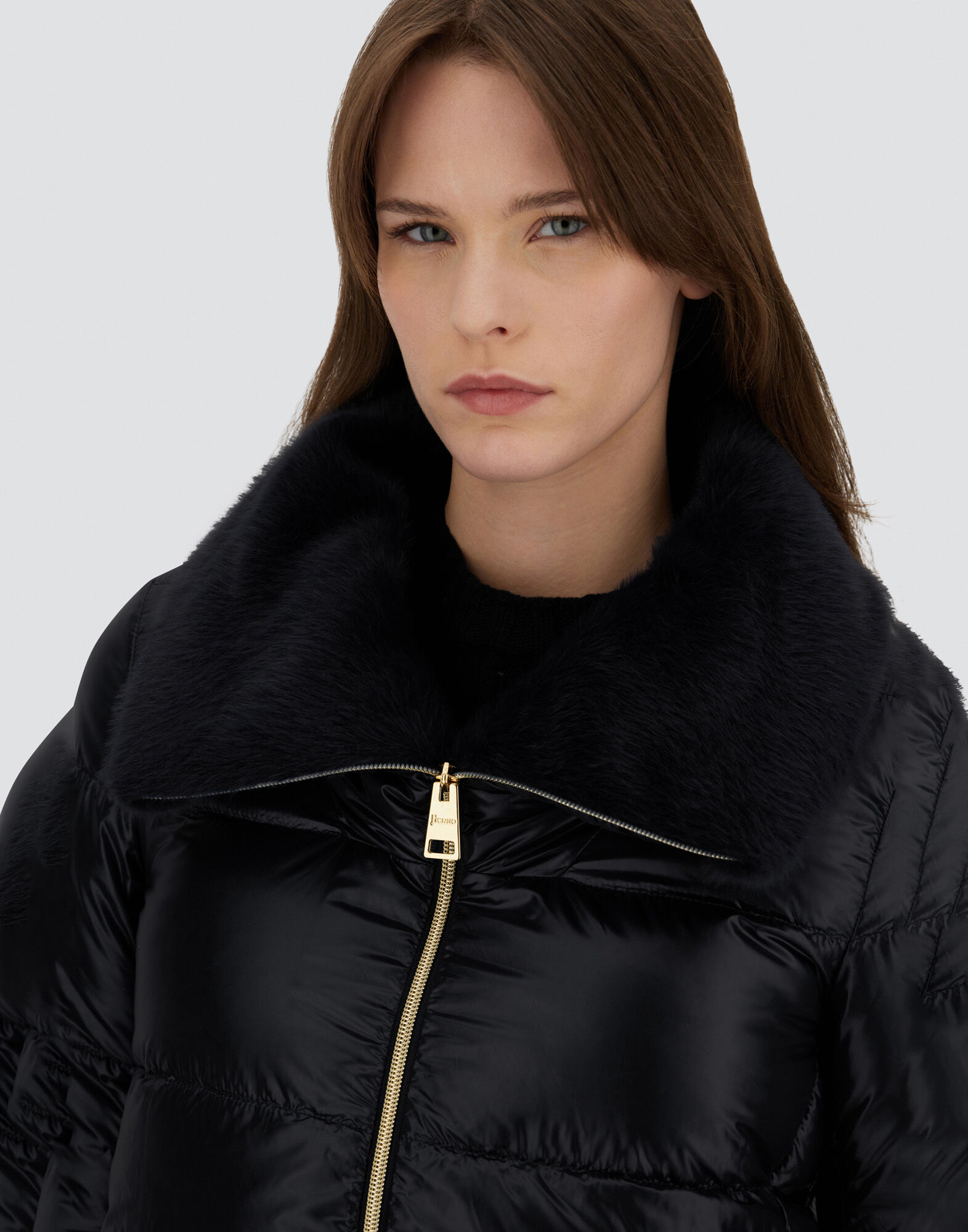 JACKET IN NYLON ULTRALIGHT AND LADY ALTERNATIVE FUR in Black for