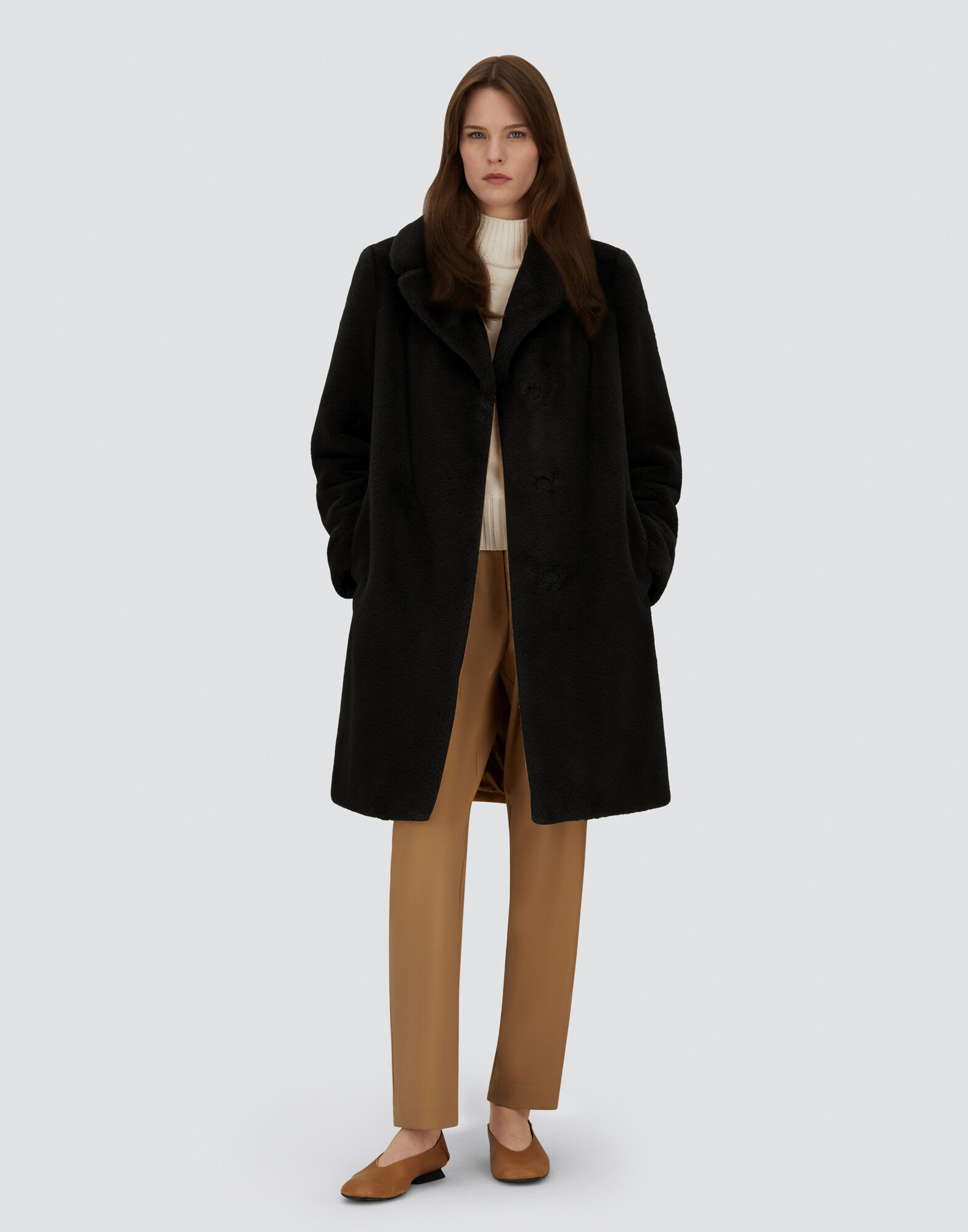 COAT IN SOFT ALTERNATIVE FUR in Black for Women | Herno®