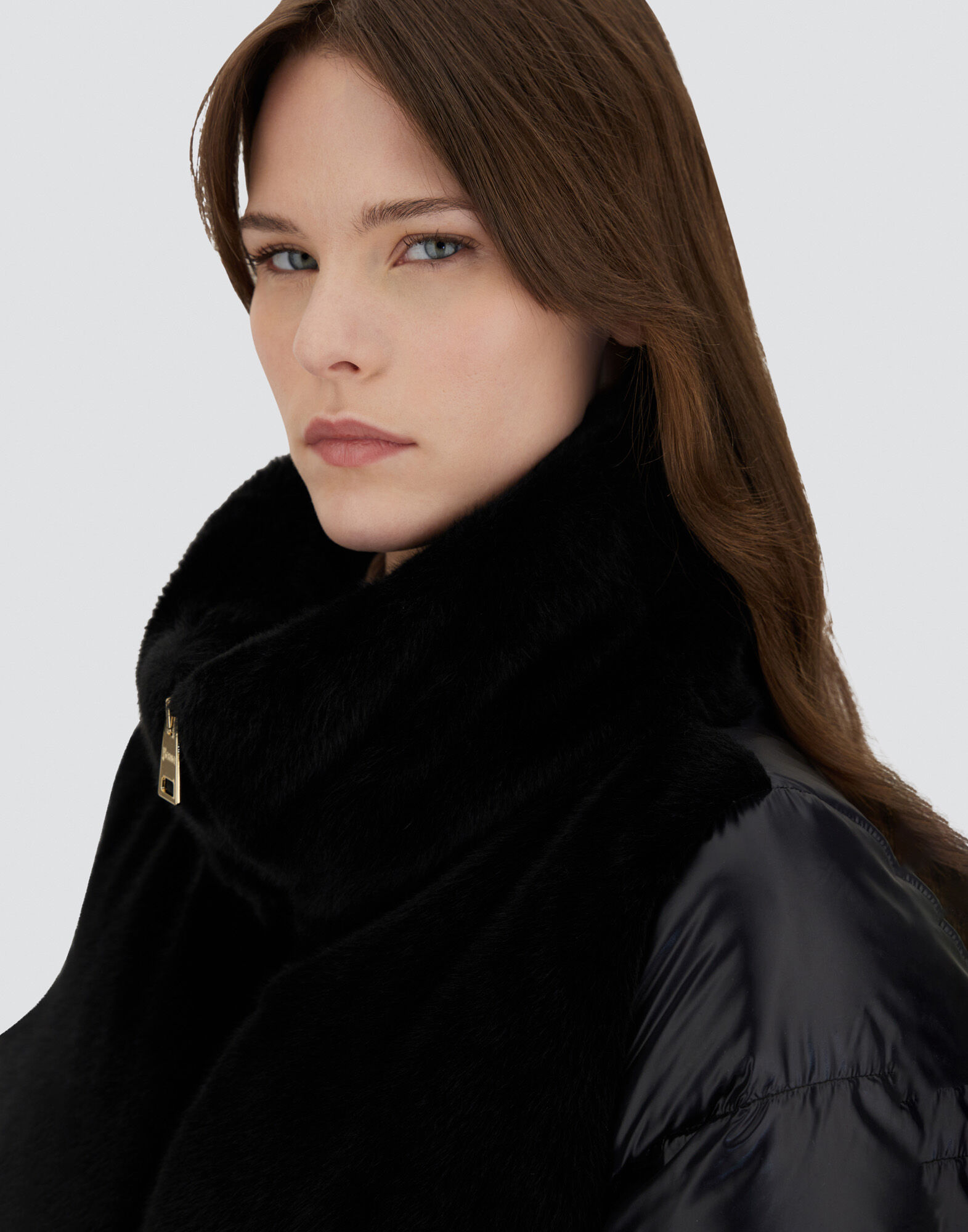 CAPE IN NYLON ULTRALIGHT AND LADY ALTERNATIVE FUR in Black for