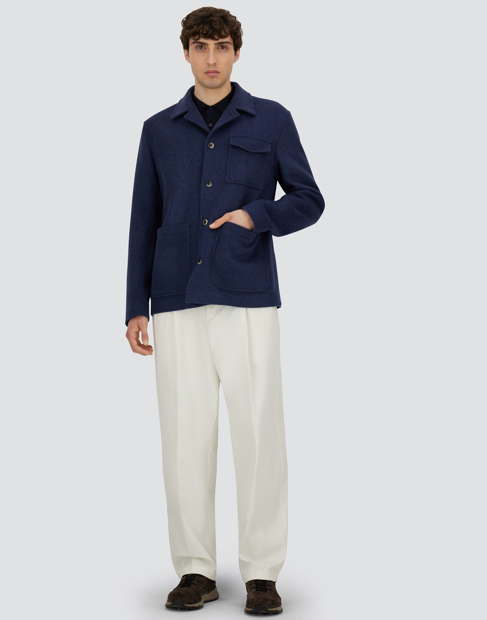 FIELD JACKET IN SOFT RECYCLED WOOL in Navy Blue for Men | Herno®