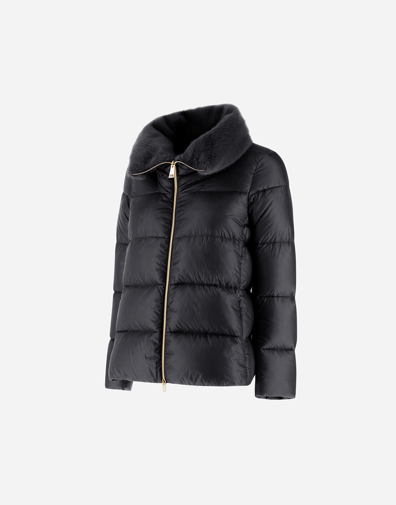 JACKET IN NYLON ULTRALIGHT AND LADY ALTERNATIVE FUR in Black for