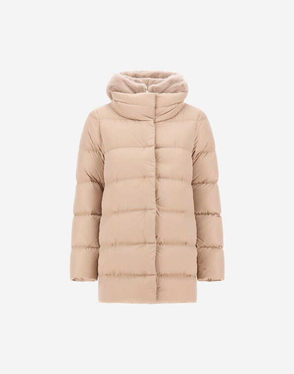 Herno A-SHAPE JACKET IN SATIN AND LADY ALTERNATIVE FUR  PI001934D12170Z1985