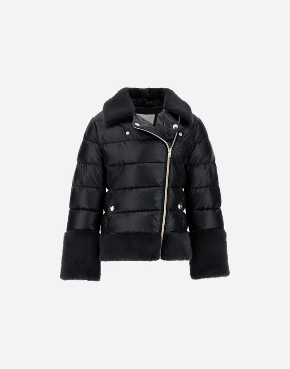 Herno BIKER JACKET IN NYLON ULTRALIGHT AND LADY ALTERNATIVE FUR  PI000184G12017Z9300