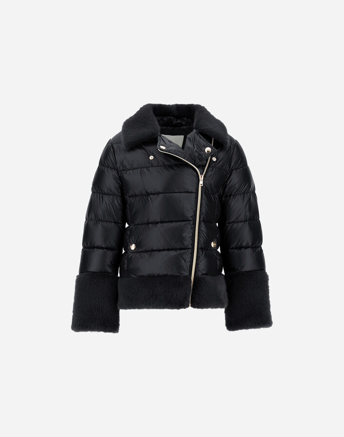 Herno BIKER JACKET IN NYLON ULTRALIGHT AND LADY ALTERNATIVE FUR  PI000184G12017Z9300