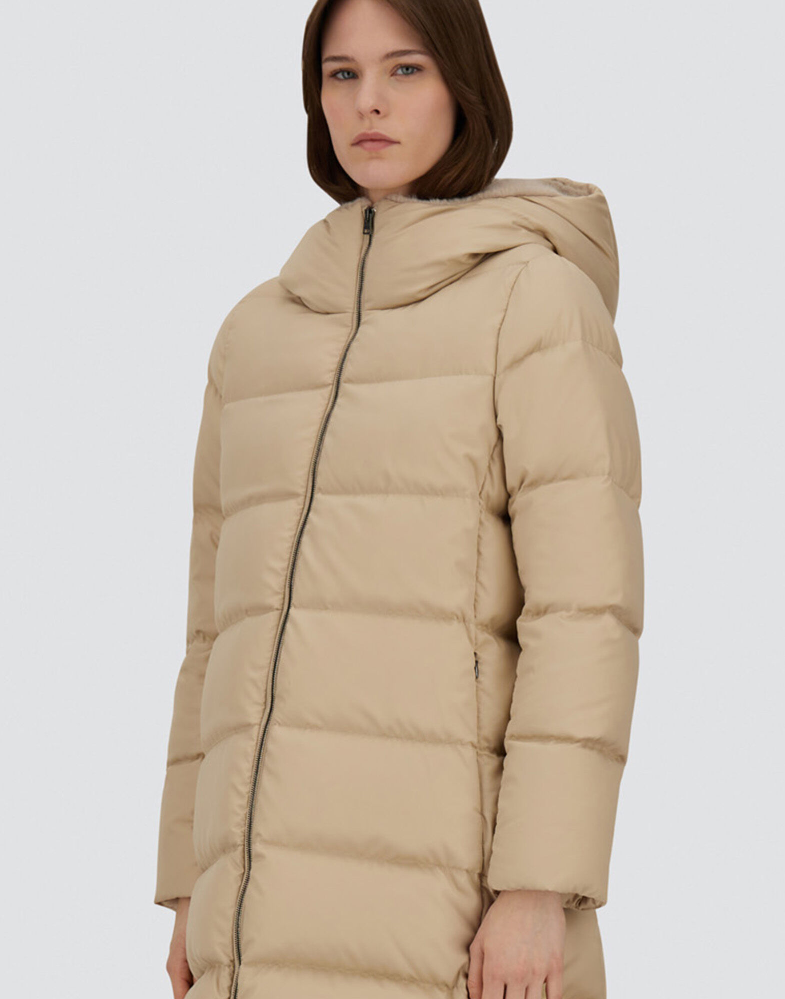 A-SHAPE JACKET IN ARENDELLE AND NEW LADY FAUX FUR in Light Beige