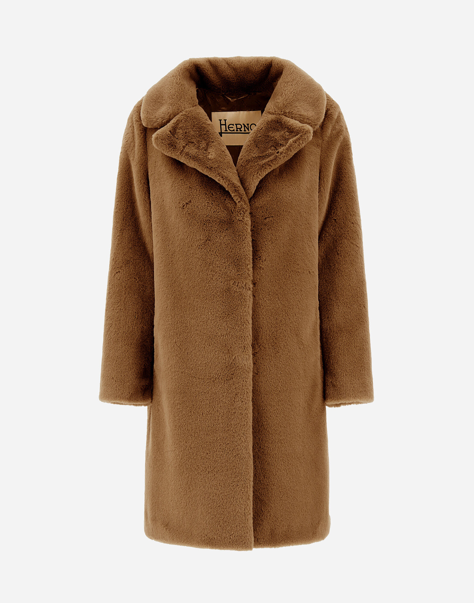 COAT IN SOFT ALTERNATIVE FUR in Camel for Women | Herno®