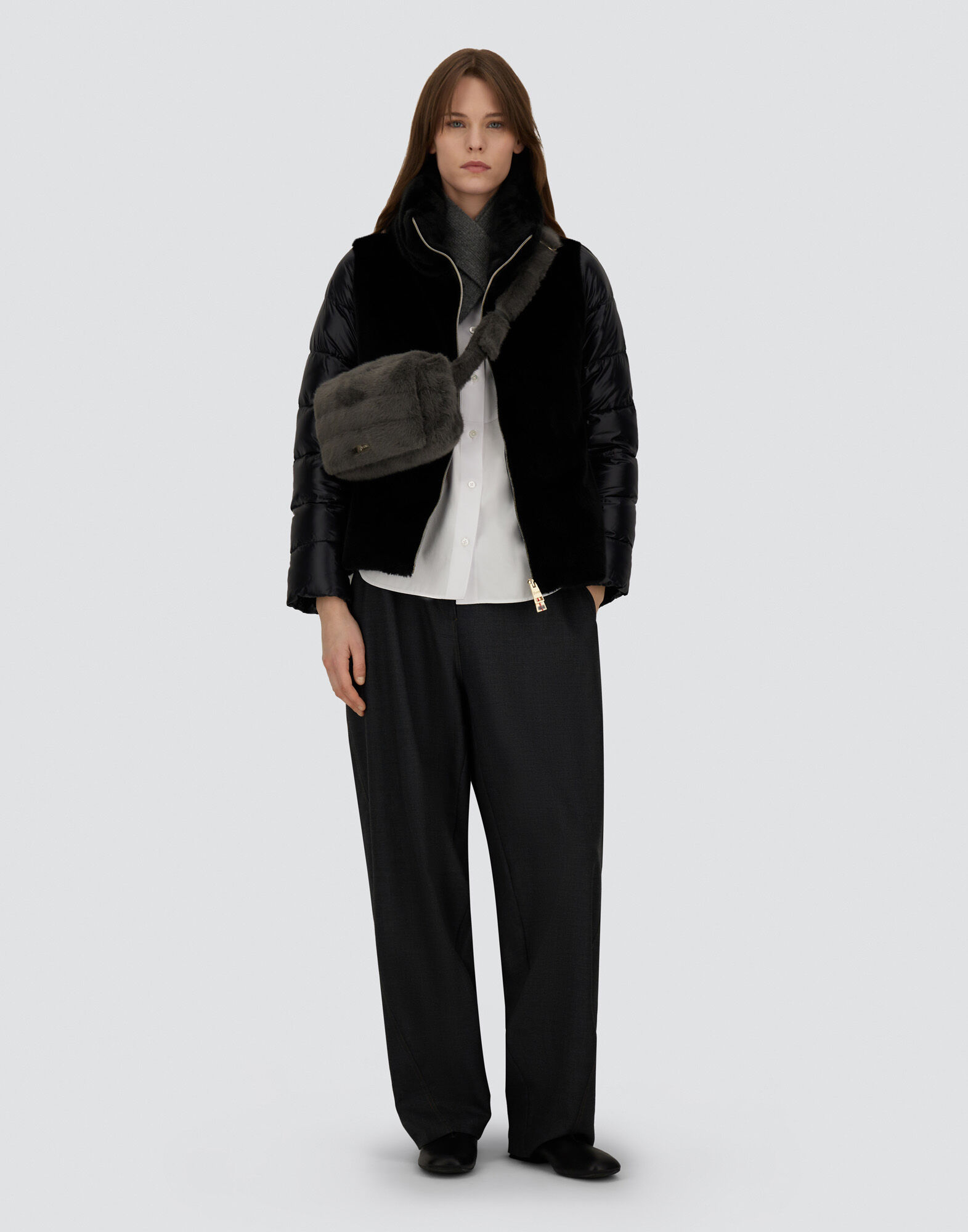 CAPE IN NYLON ULTRALIGHT AND LADY ALTERNATIVE FUR in Black for