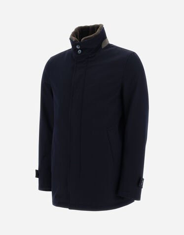 CARCOAT IN STORM SYSTEM DIAGONAL WOOL in Navy Blue for Men | Herno® 