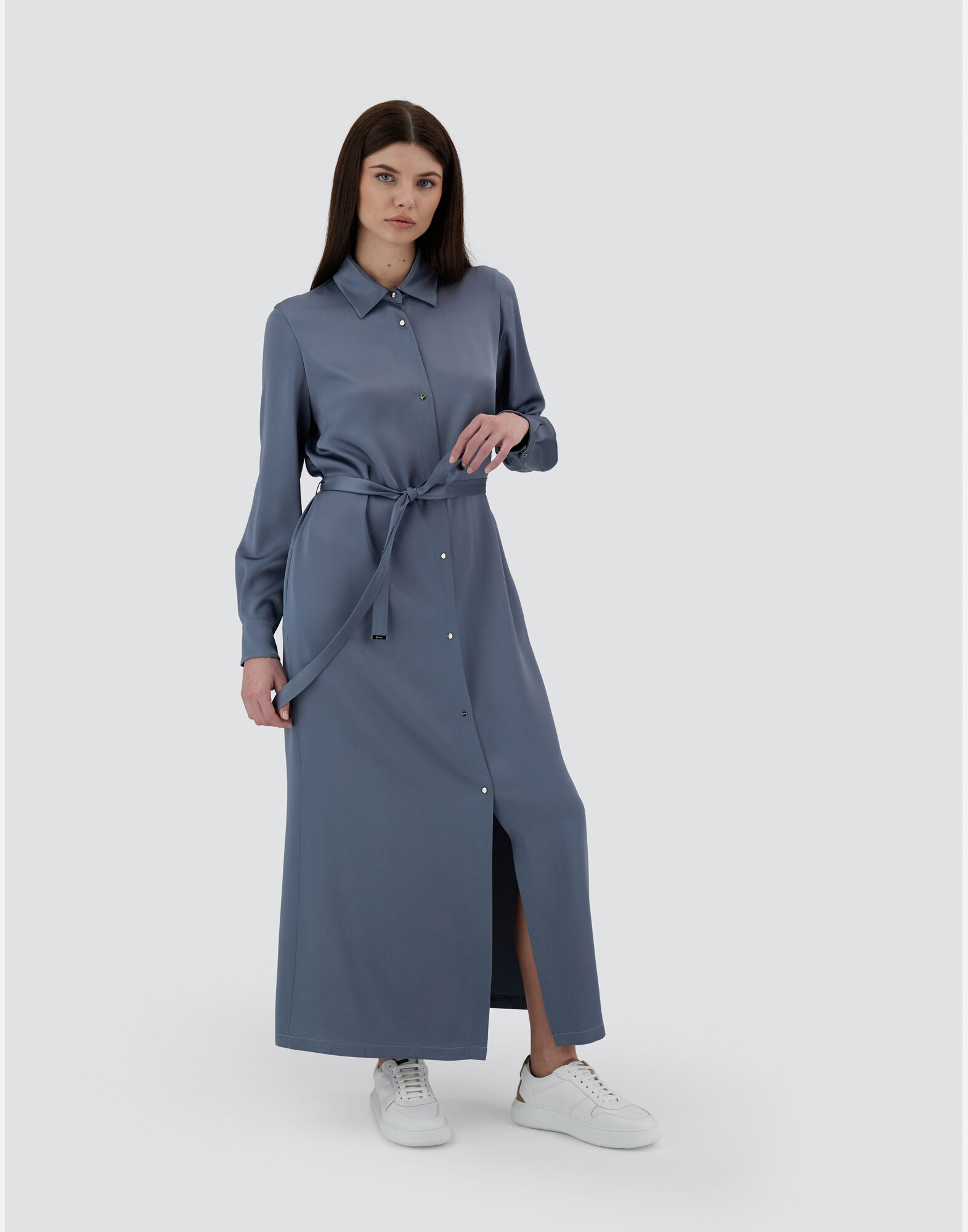 RESORT SHIRT DRESS IN SATIN EFFECT in Denim for Women | Herno®