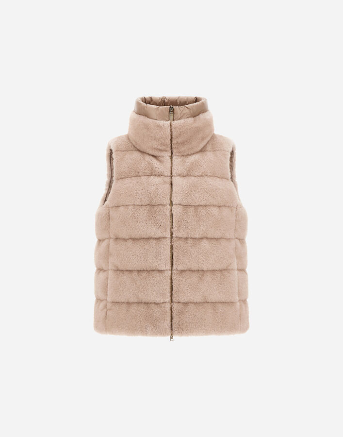 Herno REVERSIBLE VEST IN MINK-EFFECT MELANGE AND NYLON ULTRALIGHT  PI002282D129411985