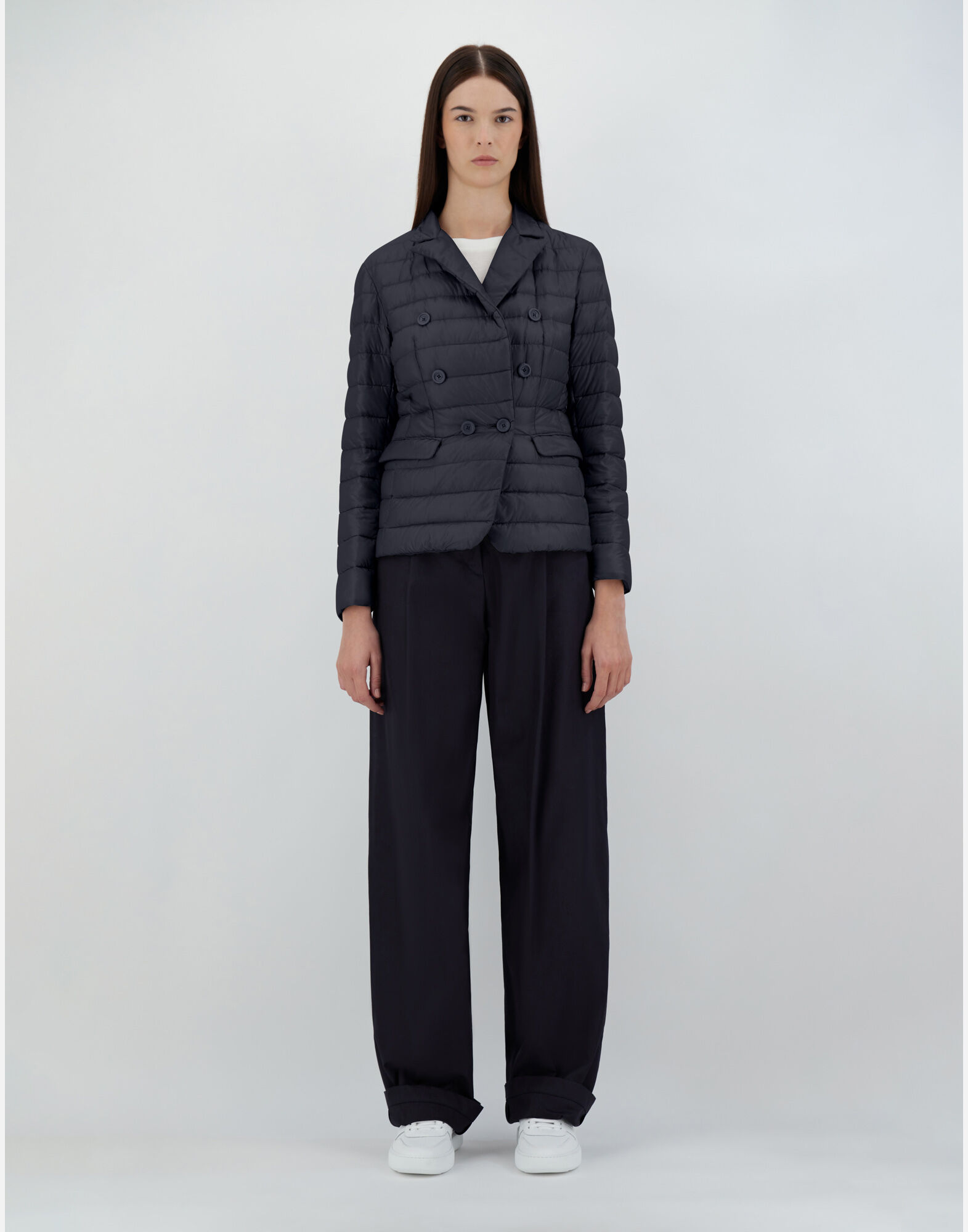 DOUBLE-BREASTED NYLON ULTRALIGHT BLAZER in Black for Women