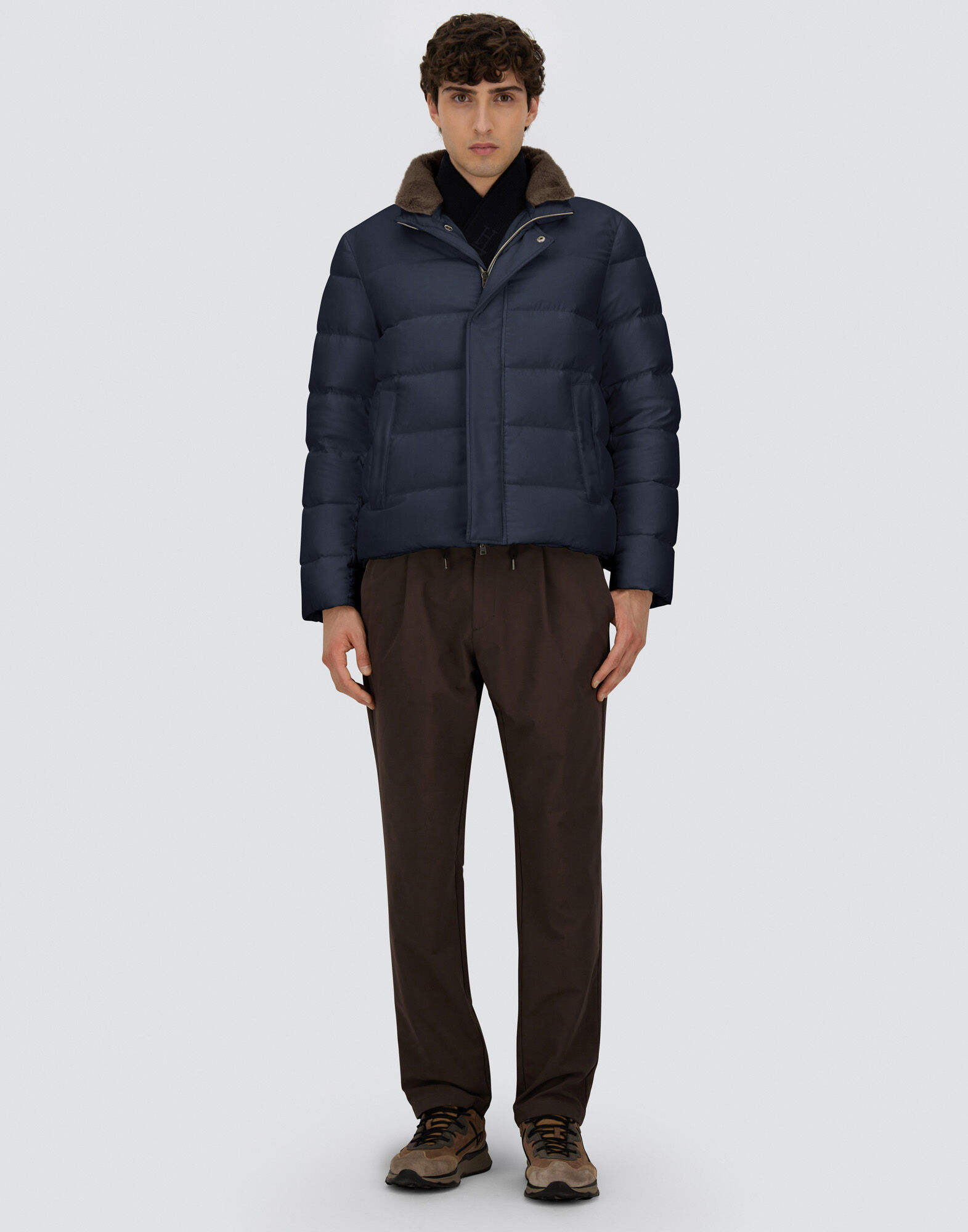 BOMBER JACKET IN ARENDELLE AND FAUX FUR in Navy Blue for Men | Herno®