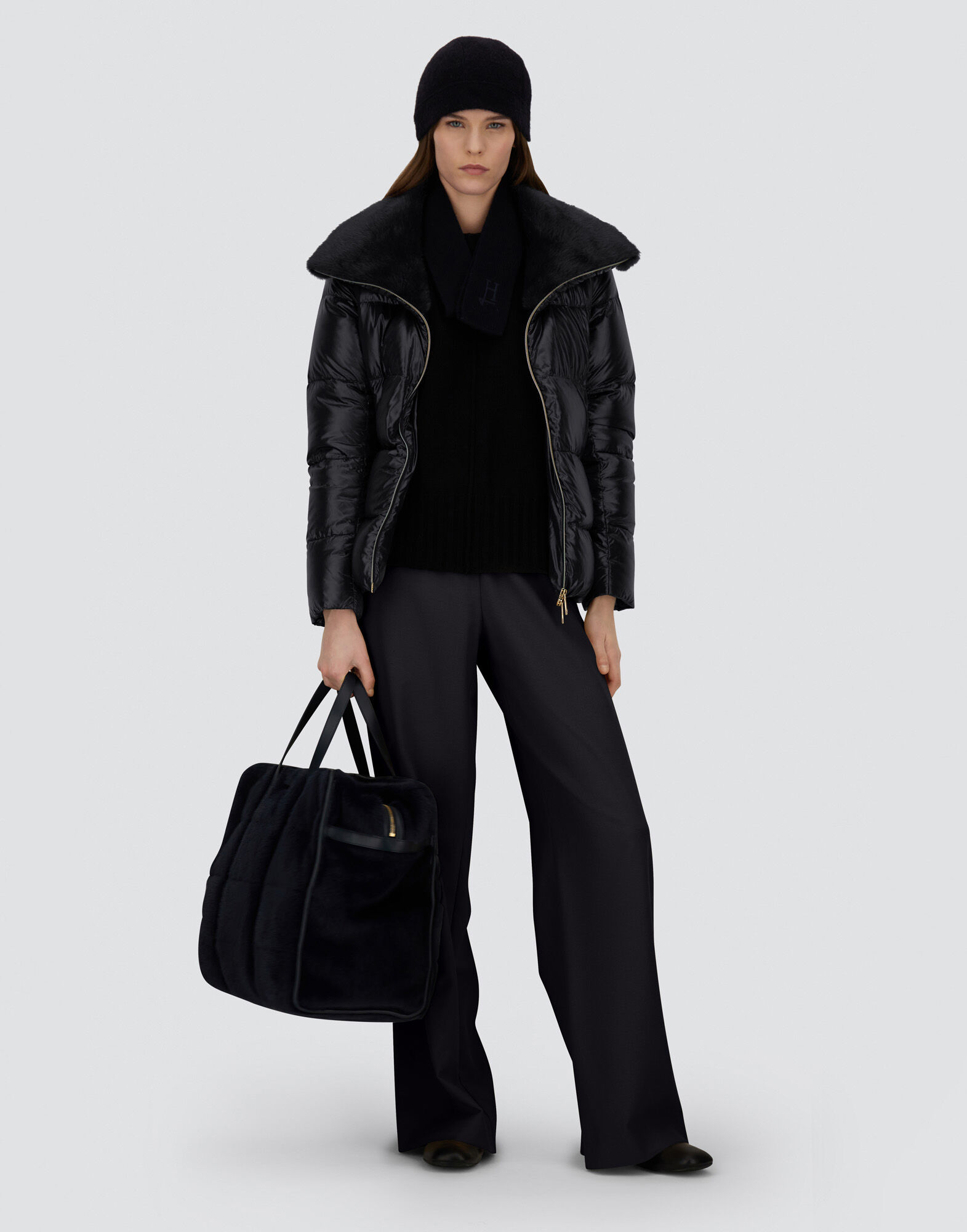 JACKET IN NYLON ULTRALIGHT AND LADY ALTERNATIVE FUR in Black for