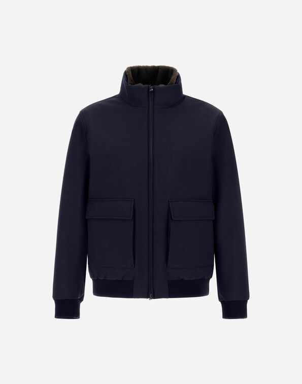 Herno BOMBER JACKET IN WOOLEN MELANGE TWILL AND LIGHT FAUX FUR  GI000542U127309250