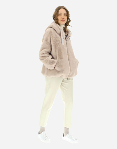 BOMBER JACKET IN NYLON ULTRALIGHT AND LADY FAUX FUR in Chantilly