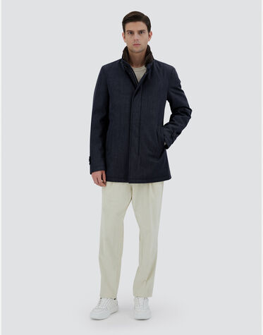 CARCOAT IN STORM SYSTEM DIAGONAL WOOL in Navy Blue for Men | Herno® 
