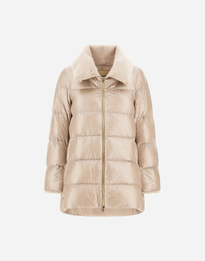 Herno A-SHAPE JACKET IN NYLON ULTRALIGHT AND LADY ALTERNATIVE FUR  PI002140D12017Z1985