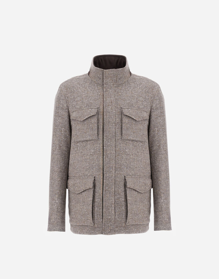 Herno RESORT FIELD JACKET IN BOUCL&Eacute; WOOL FABRIC AND SUEDE-EFFECT MICROFIBRE  FI00025UR334972600
