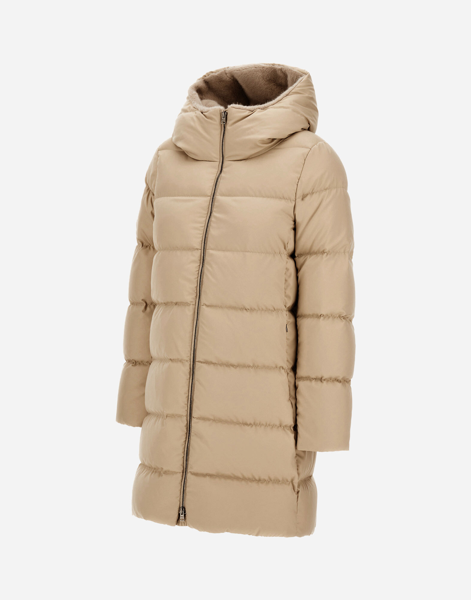 Herno ダウン medium insulation ベージュ 40 A-SHAPE JACKET IN ARENDELLE AND NEW LADY FAUX FUR in Light Beige