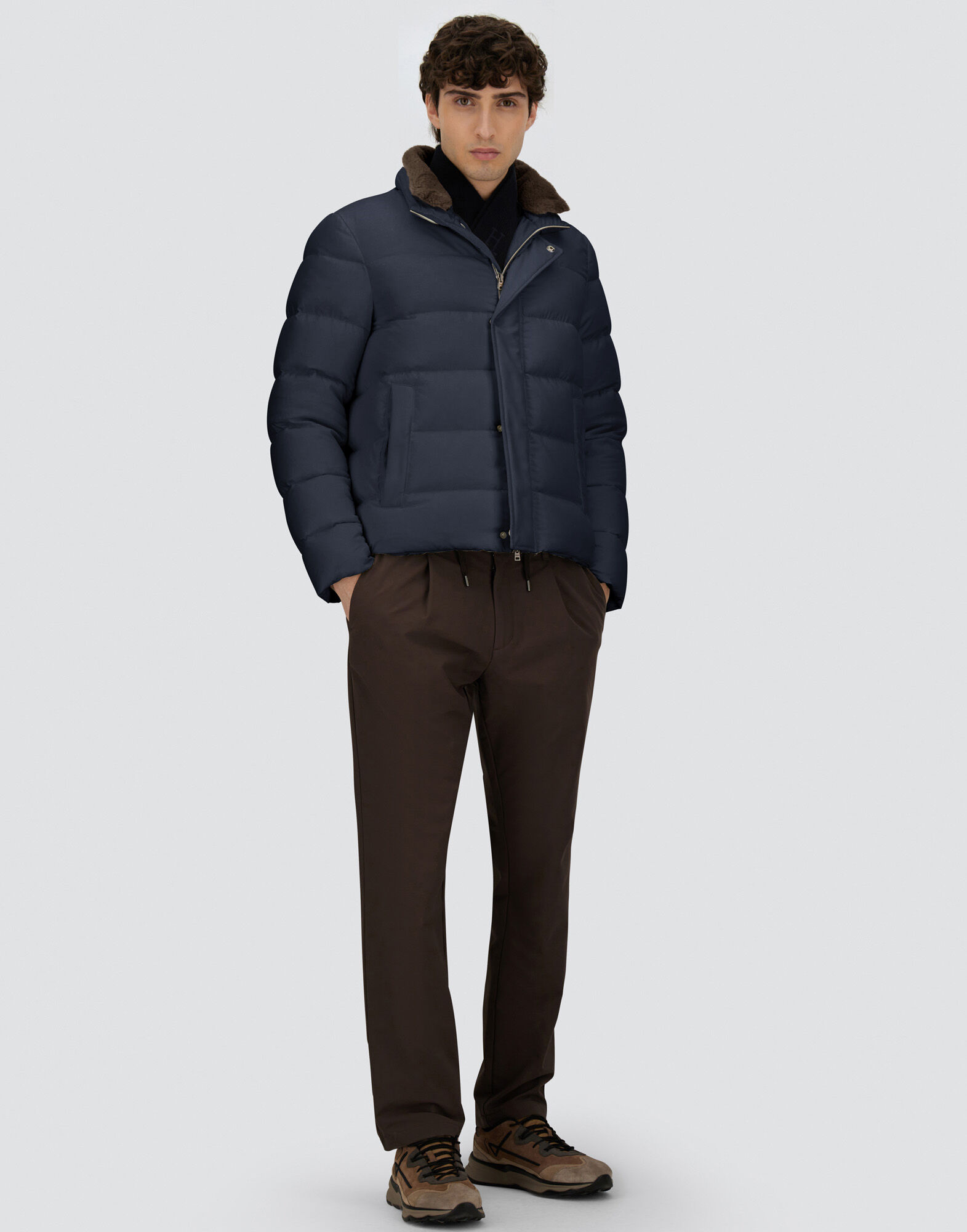 BOMBER JACKET IN ARENDELLE AND FAUX FUR in Navy Blue for Men | Herno®