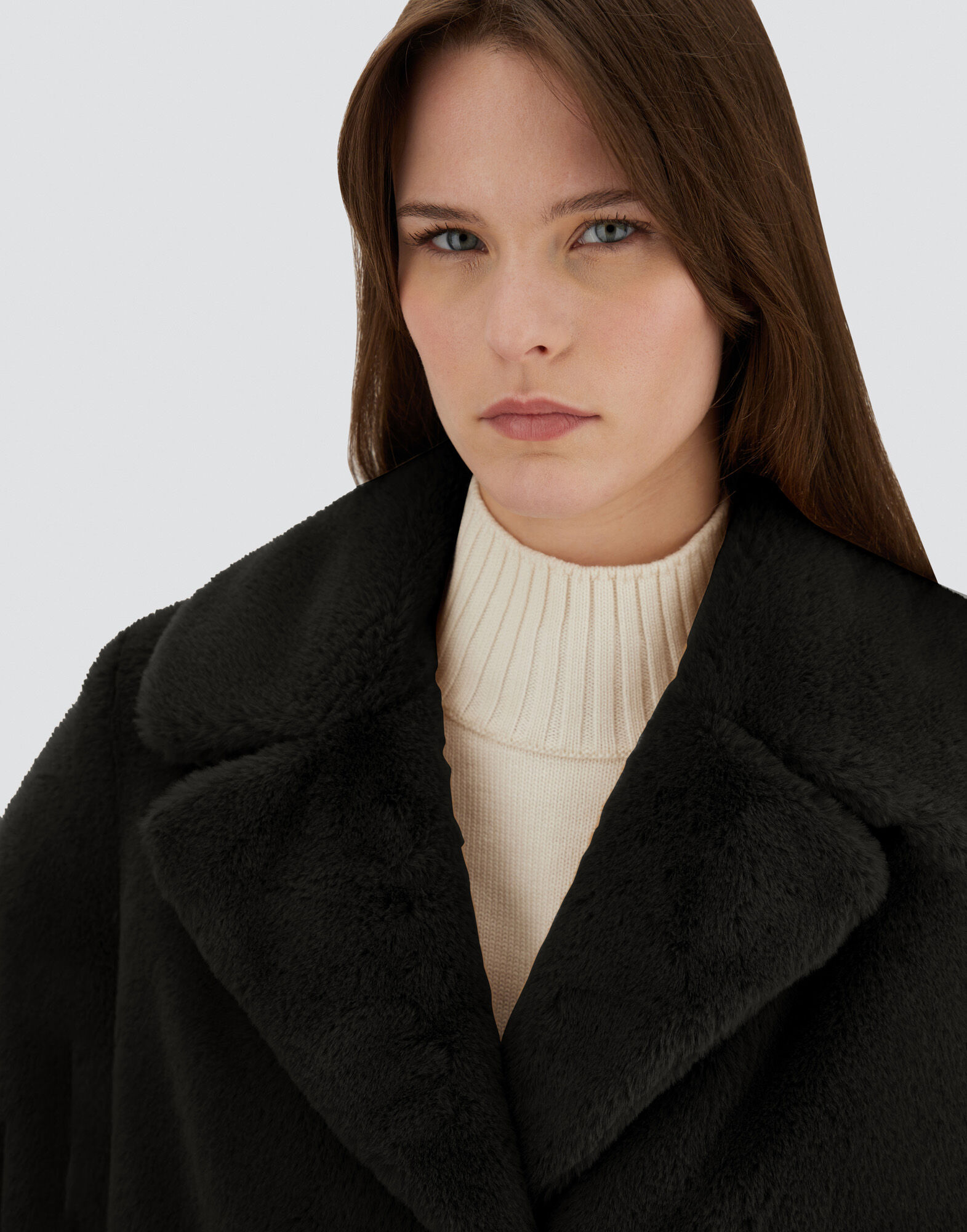 COAT IN SOFT ALTERNATIVE FUR in Black for Women | Herno®