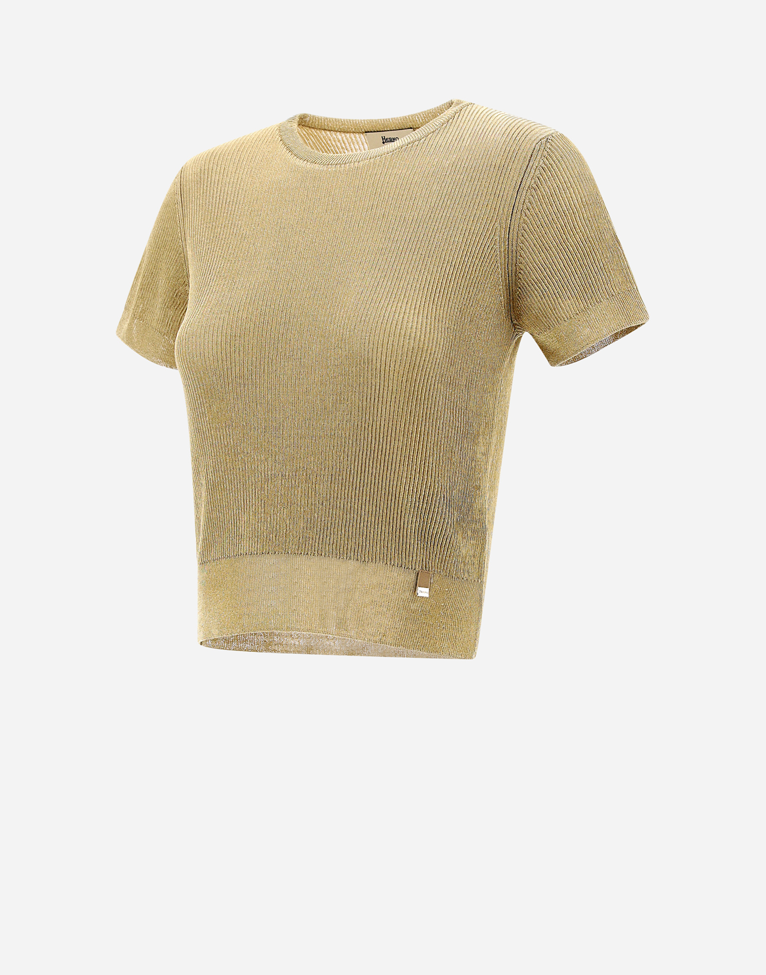 Shop Herno Viscose Lurex Rib Sweater In Golden