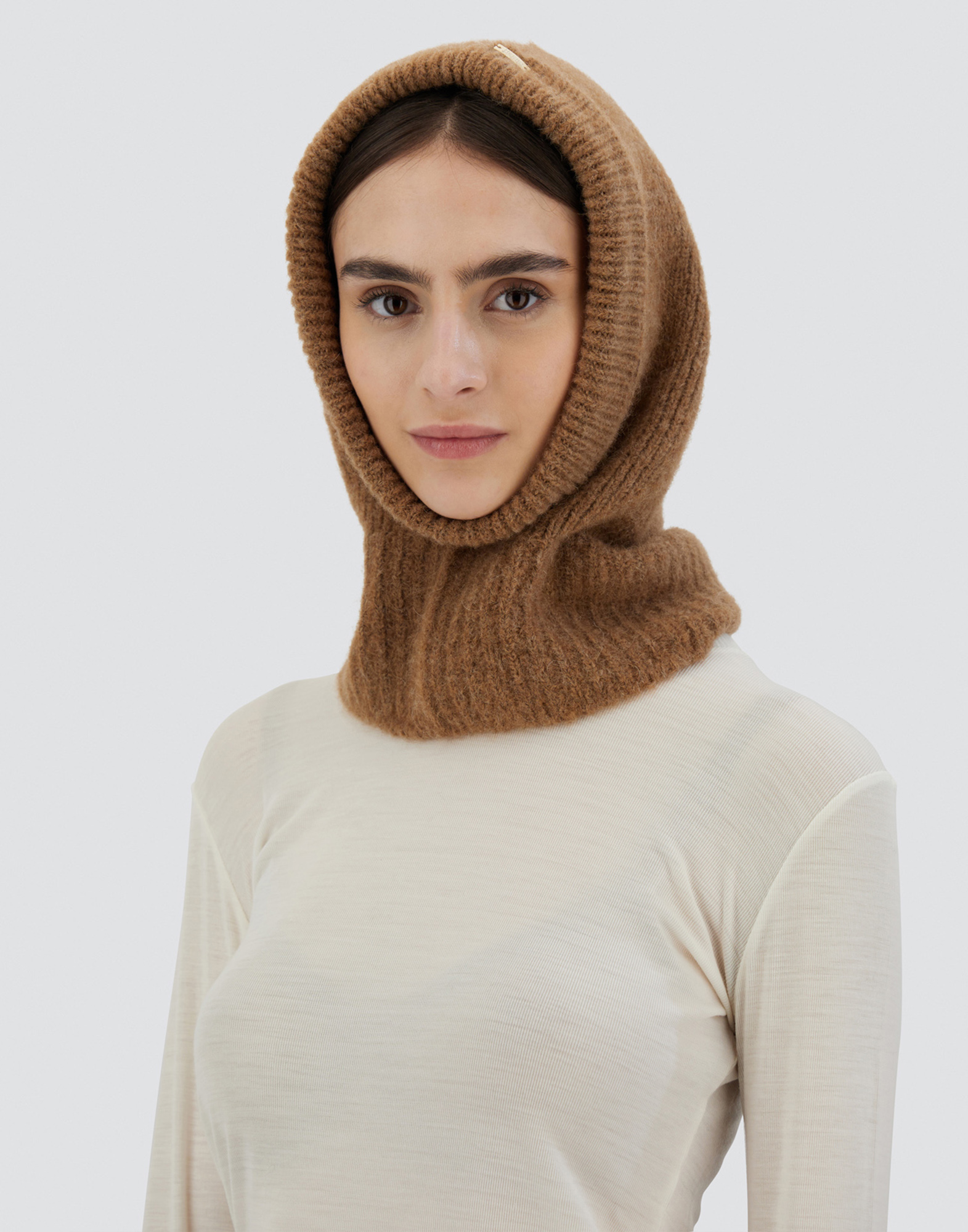 Herno Balaclava In Plain Alpaca Wool In Earthenware