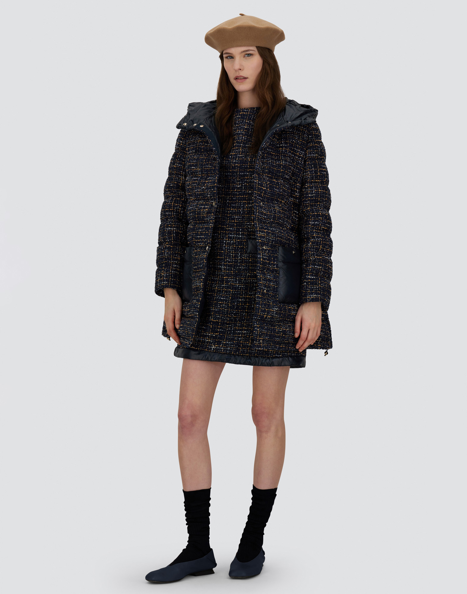 Herno Parka In Operated Tweed And Nylon Ultralight In Multi