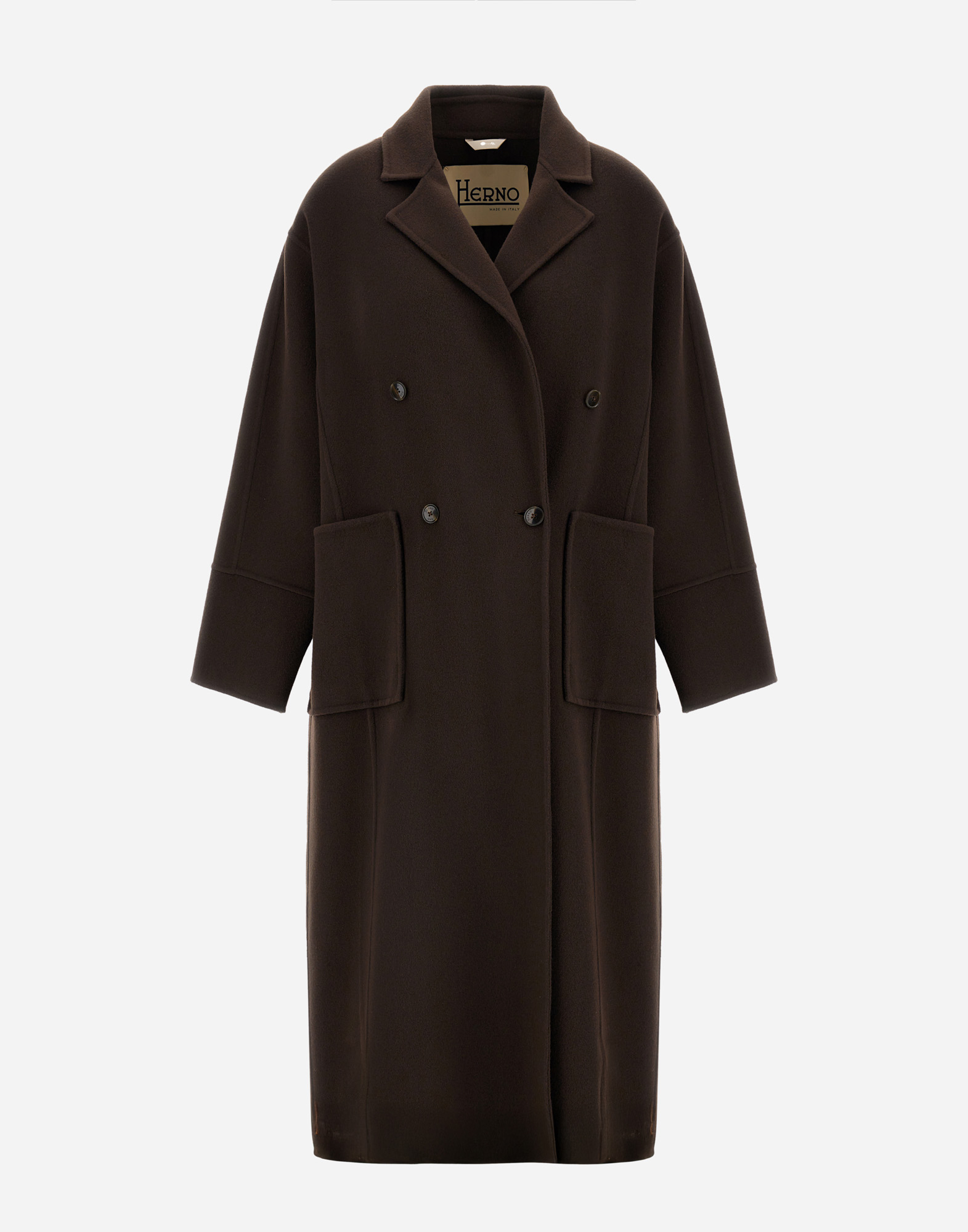 Herno Double-breasted Patch-pocket Coat In Brown