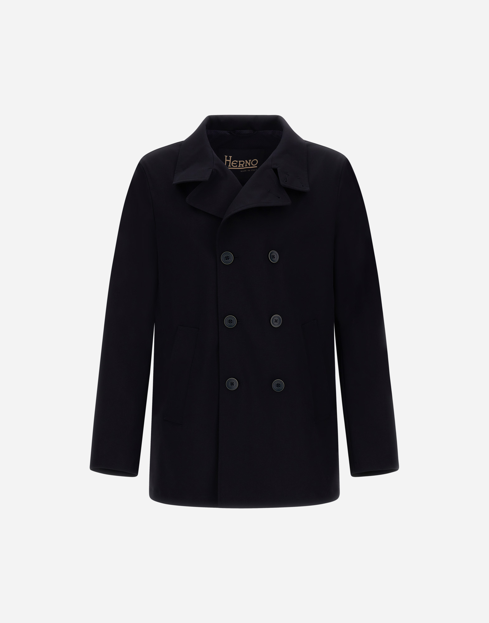 Herno Peacoat In Light Woolen Effect In Blue