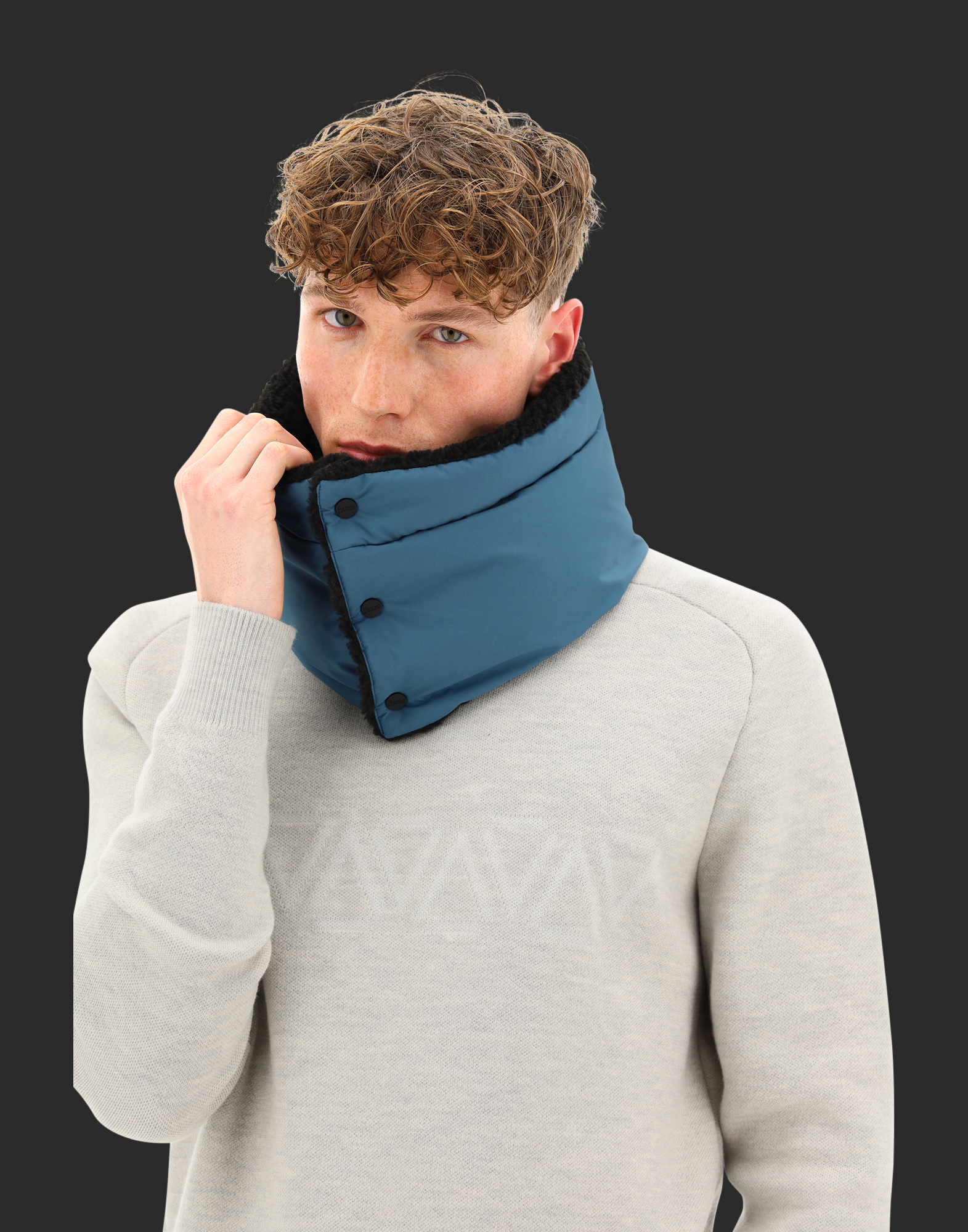 Herno Laminar Collar In Gore-tex Infinium Windstopper And Teddy Tech In Blue