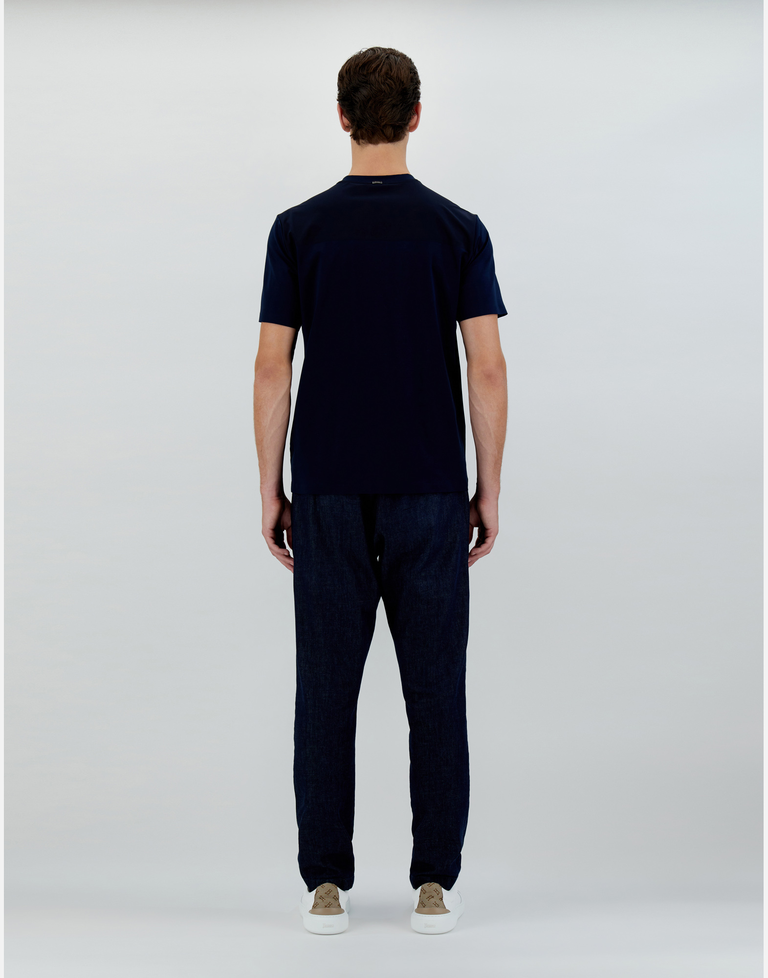 Shop Herno T-shirt In Superfine Cotton Stretch And Light Scuba In Navy Blue