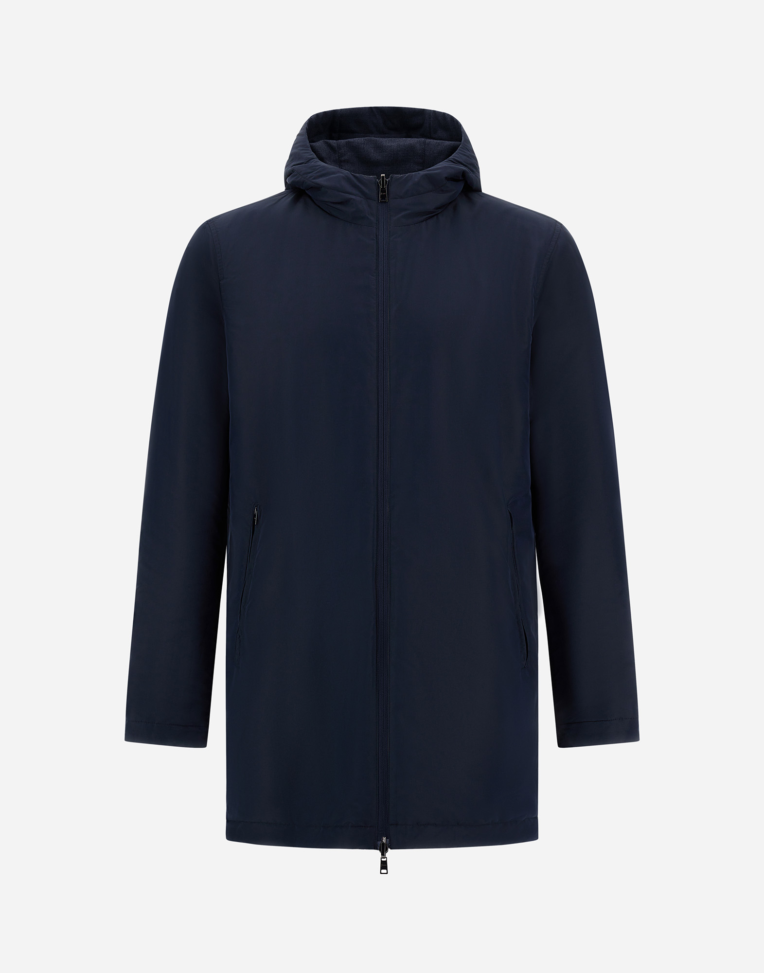 Herno Reversible Parka In Fluid Wool And Changing Nylon In Blue