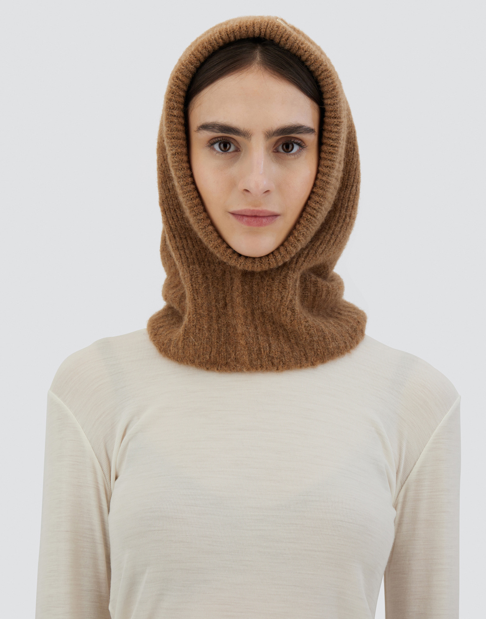 Herno Balaclava In Plain Alpaca Wool In Earthenware