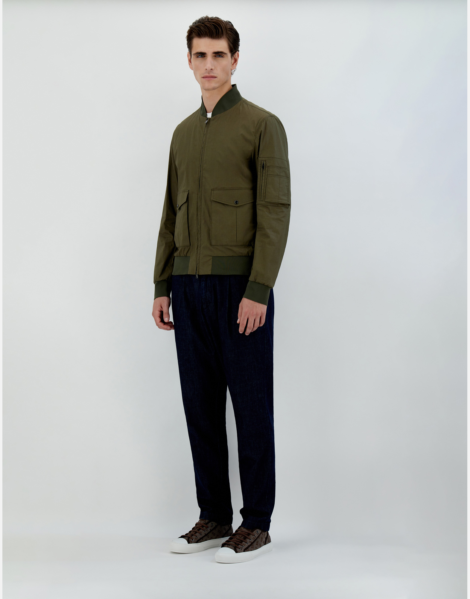 Shop Herno Bomber Jacket In Light Cotton Stretch In Light Military