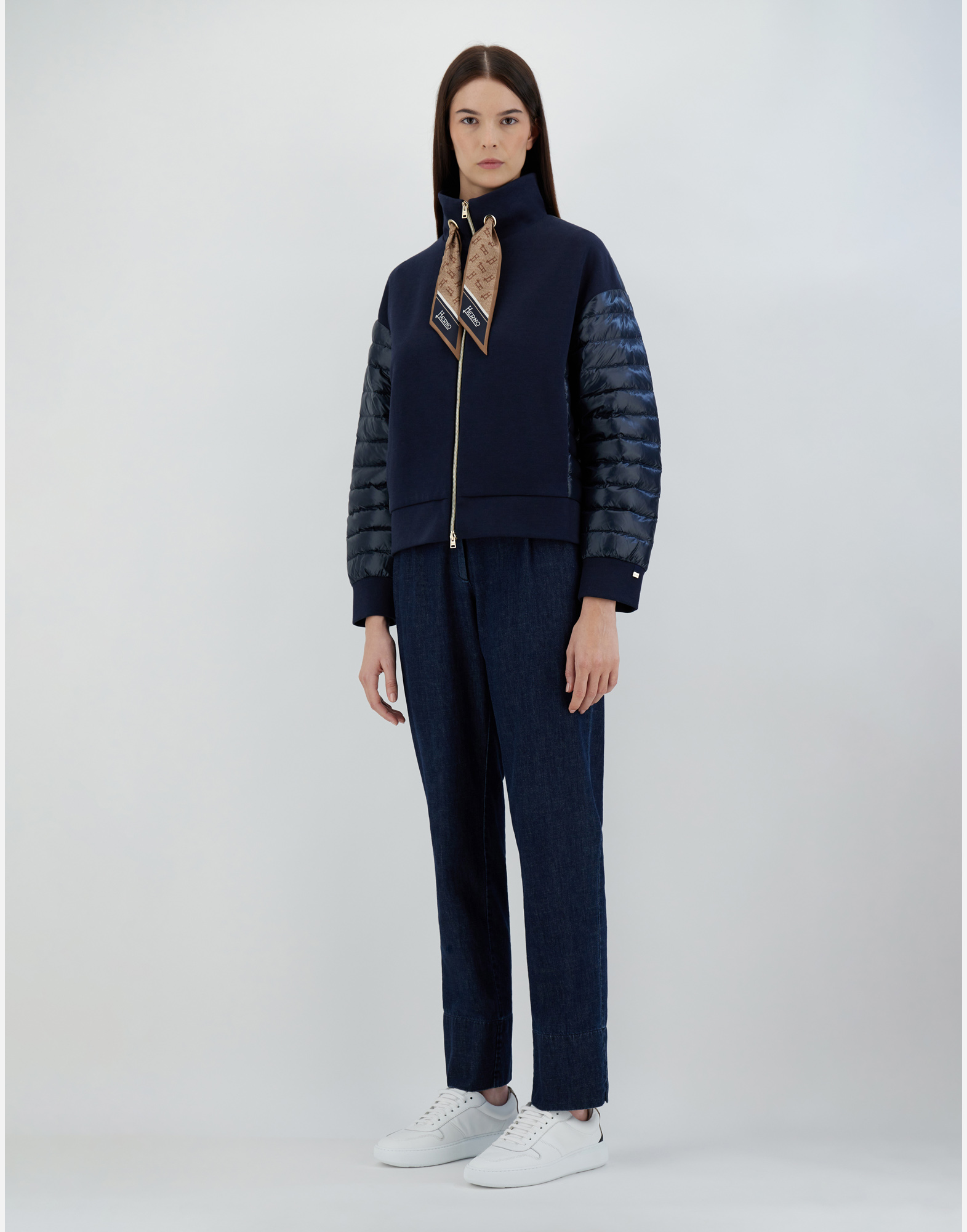 Shop Herno Yoga Bomber Jacket With Scarf In Navy Blue