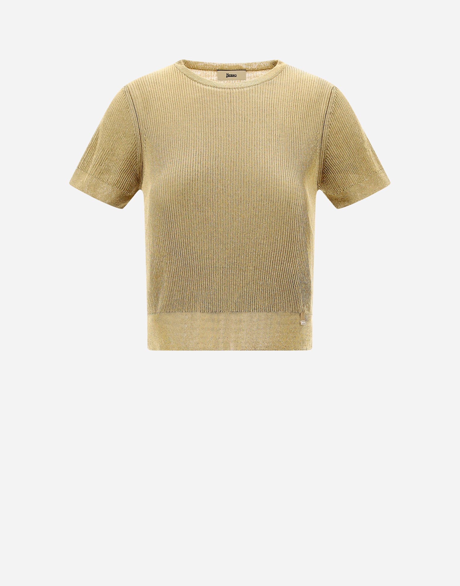 Shop Herno Viscose Lurex Rib Sweater In Golden